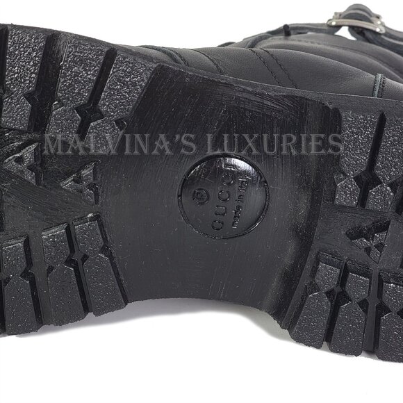 GUCCI BOOTS MENS LACE UP DISTRESSED BLACK LEATHER w LOGO sz 9 / 9.5 US - Picture 14 of 15
